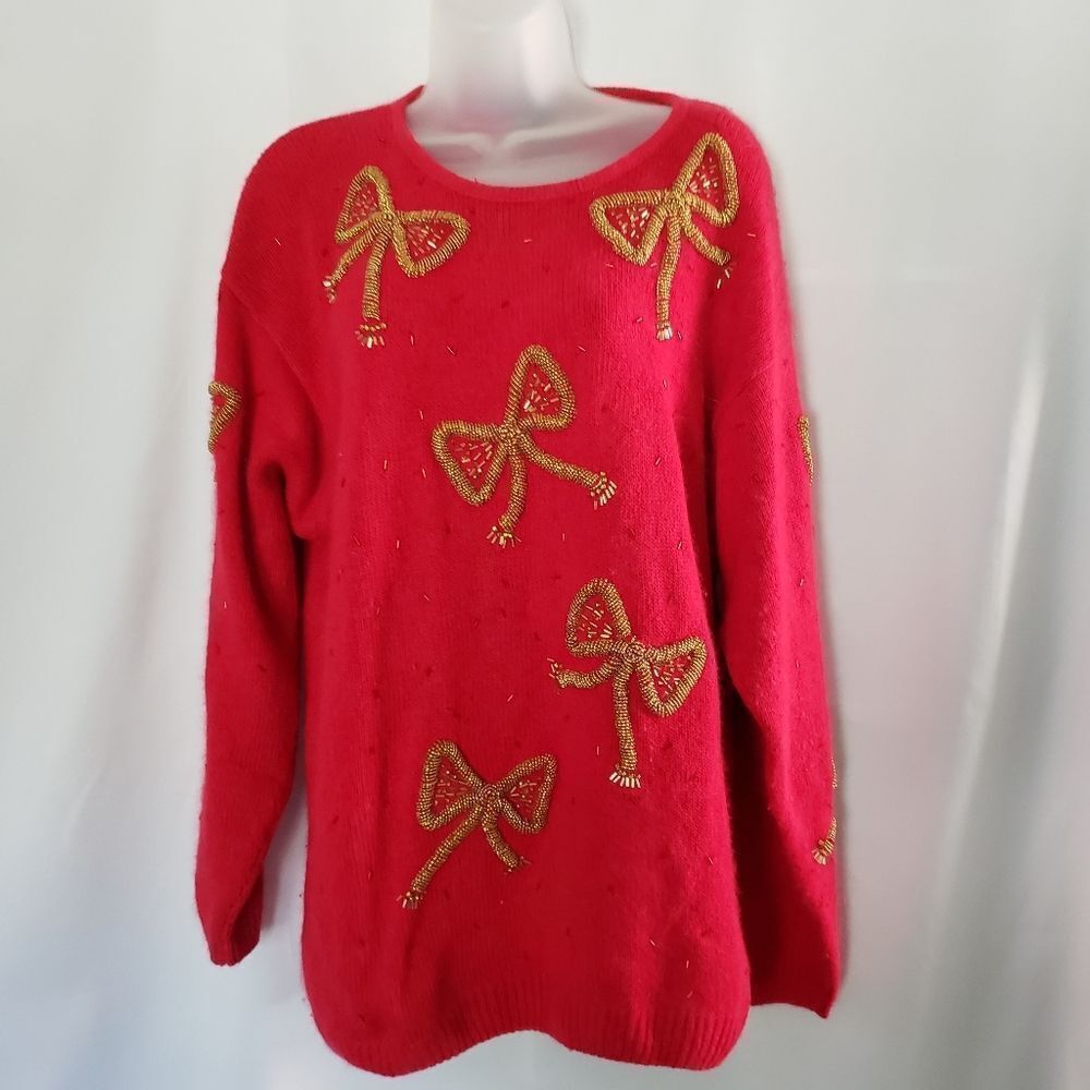 IB‎ Diffusion Vtg 90's Red Beaded Holiday Sweater